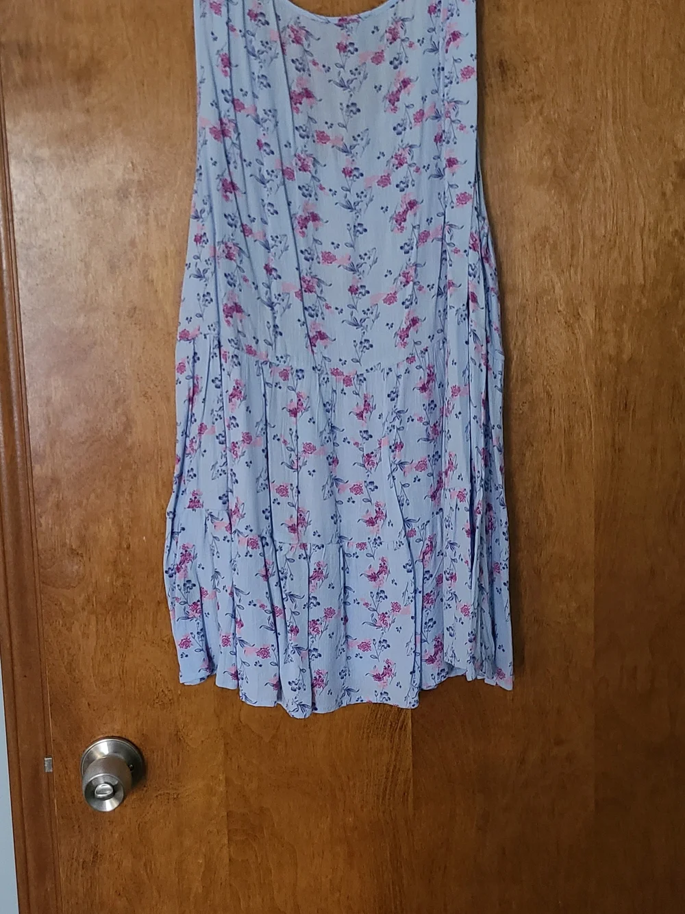Lee Light Blue Floral Tiered Top with Pink Accents